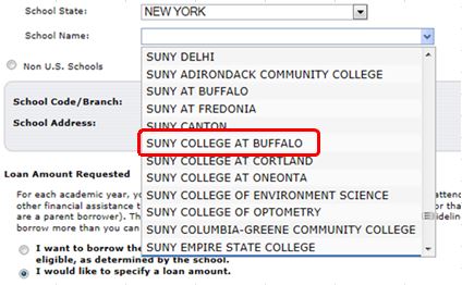 SUNY College at Buffalo from Dropdown menu