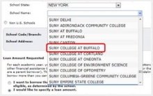 Image showing "SUNY College at Buffalo" on PLUS application